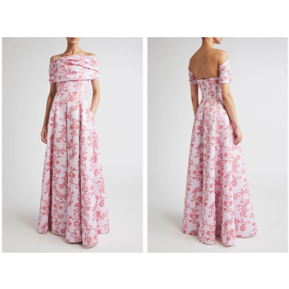 Emilia Wickstead Auclair Off the Shoulder Damask Taffeta Faille Gown Size 8 US